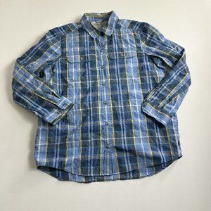 Eddie Bauer Travex Shirt Women Size Medium Blue Plaid Long Sleeve Button Up‎